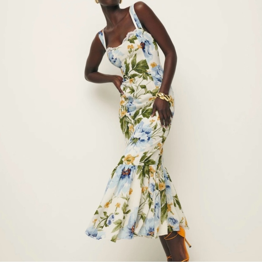 Reformation Floral Maxi Dress in White, Blue, Green